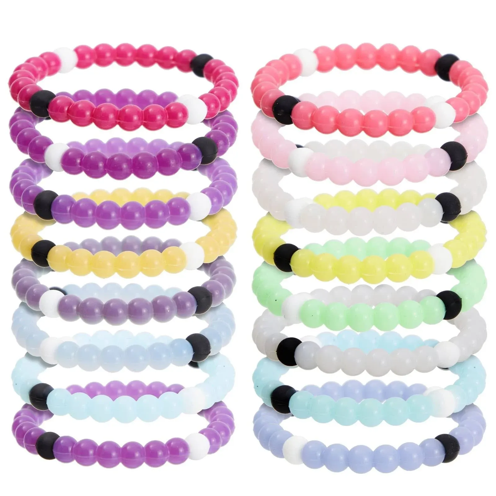 8 Pack Rubber of Beaded Bracelets for Girls in 6 Assorted Colors, 2.6 x 0.3 In