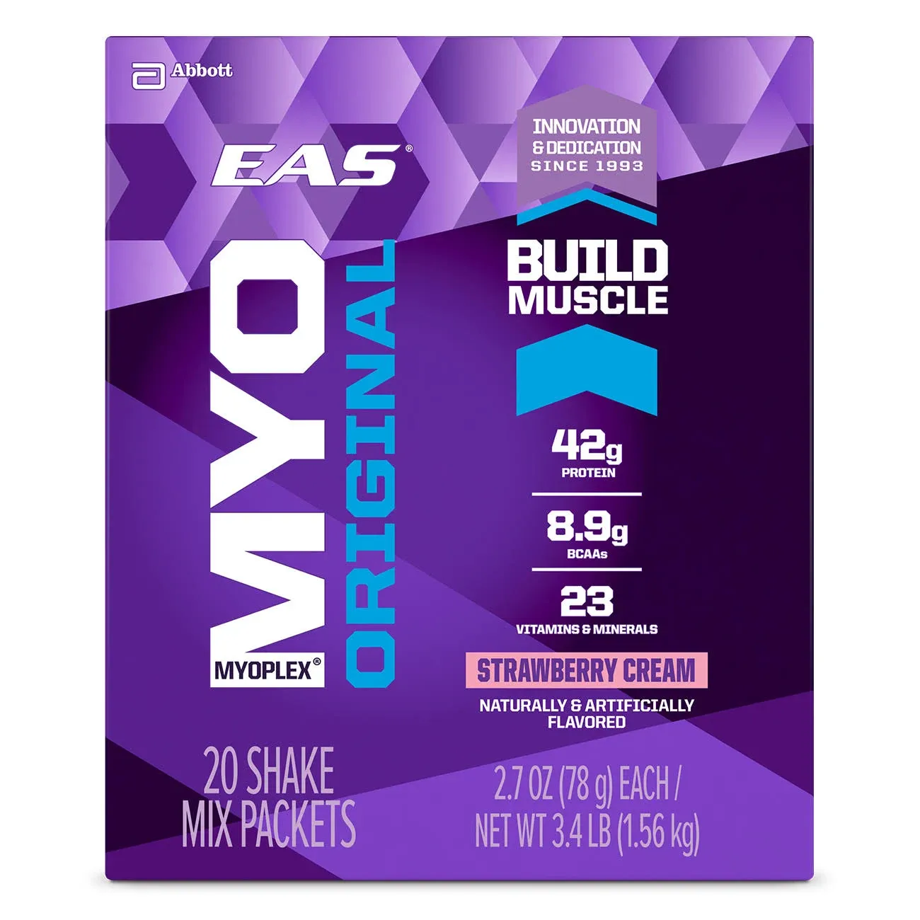 EAS Myoplex Original Protein Shake Mix Packets, Strawberry Cream, 2.7 oz packets, 20 servings