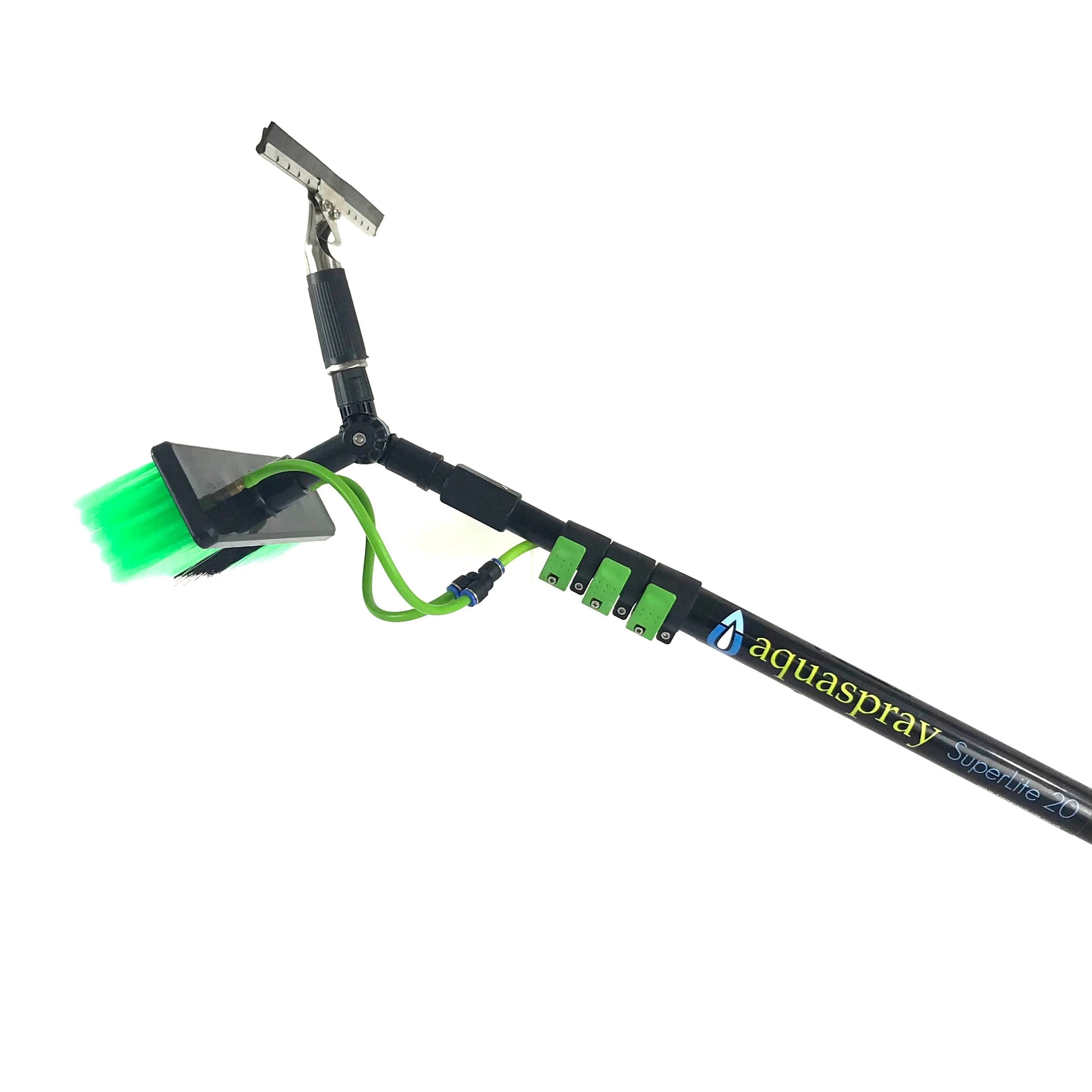 AquaSpray Water Fed Pole Kit for Window or Solar Cleaning (20 Foot Reach) with Double Gooseneck and Squeegee.