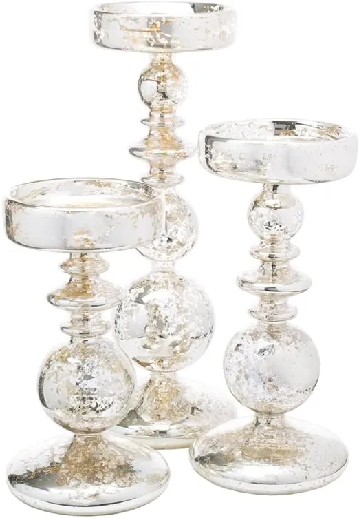 Richland Pillar Candle Holders Unique Mercury Bubble Set of 3