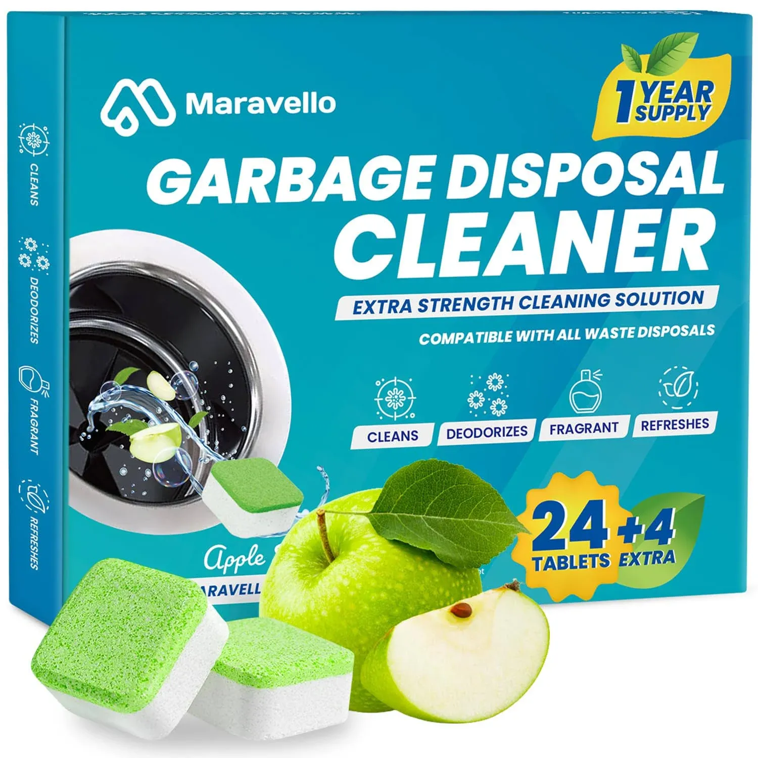 Garbage Disposal Cleaner and Deodorizer 28 Tablets: Maravello Sink Foaming Garba