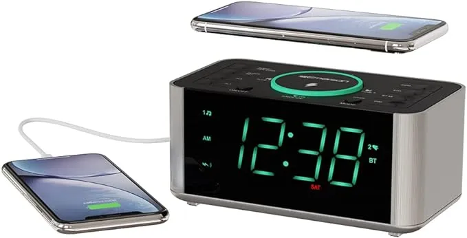 Emerson SmartSet Dual Alarm Clock Radio Bluetooth Speaker Wireless Phone Charger