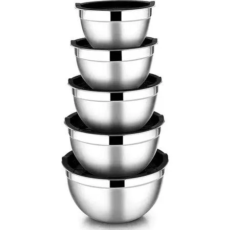 Koovon Mixing Bowls with Lids Set of 5, Stainless Steel Mixing Bowls Metal Nesting Bowls with Airtight Lids for Cooking, Baking, Serving