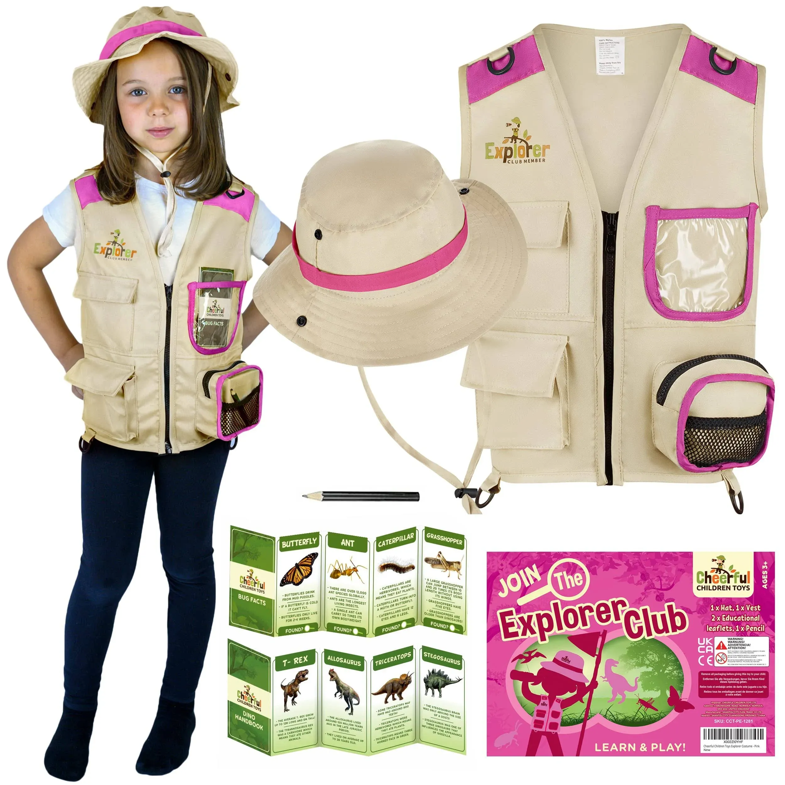 Kids Explorer Costume including Safari Vest and Hat - Boys & girls aged between 3-7 - Role play as paleontologist, zoo keeper, park ranger or fishing