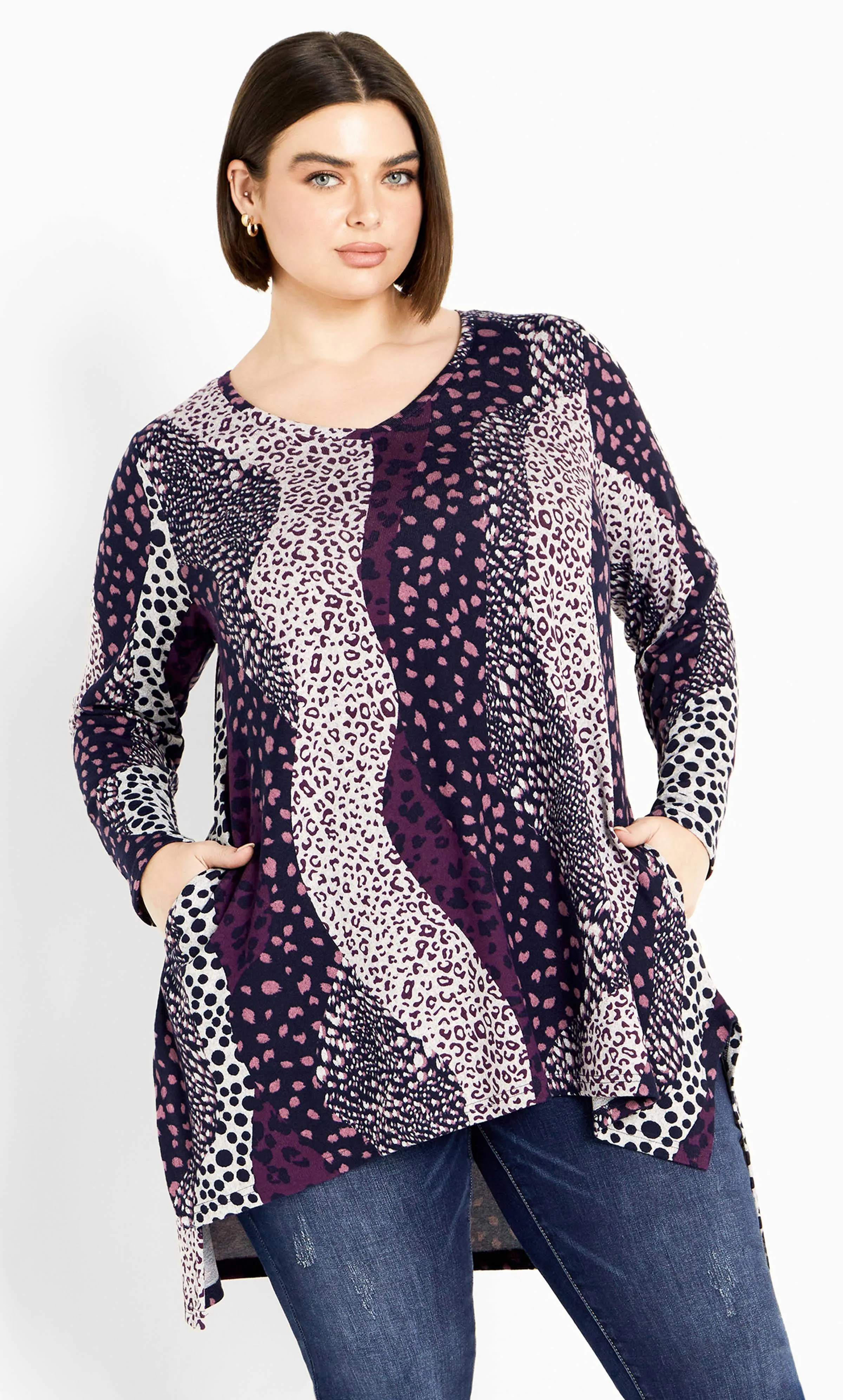 Zim & Zoe | Women's Plus Size Tunic Eva Hacci - Plum Animal Wave - 14W