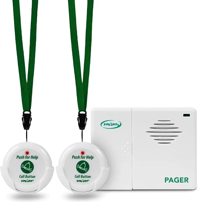 Smart Caregiver Two Call Buttons & Wireless Caregiver Pager for Fall Prevention and Elderly Assistance | Caregiver Call Button with Wearable Lanyard | Nurse Call Alert System with Up to 300' Range