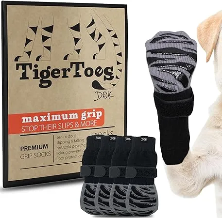 DOK TigerToes Premium Non-Slip Dog Socks for Hardwood Floors