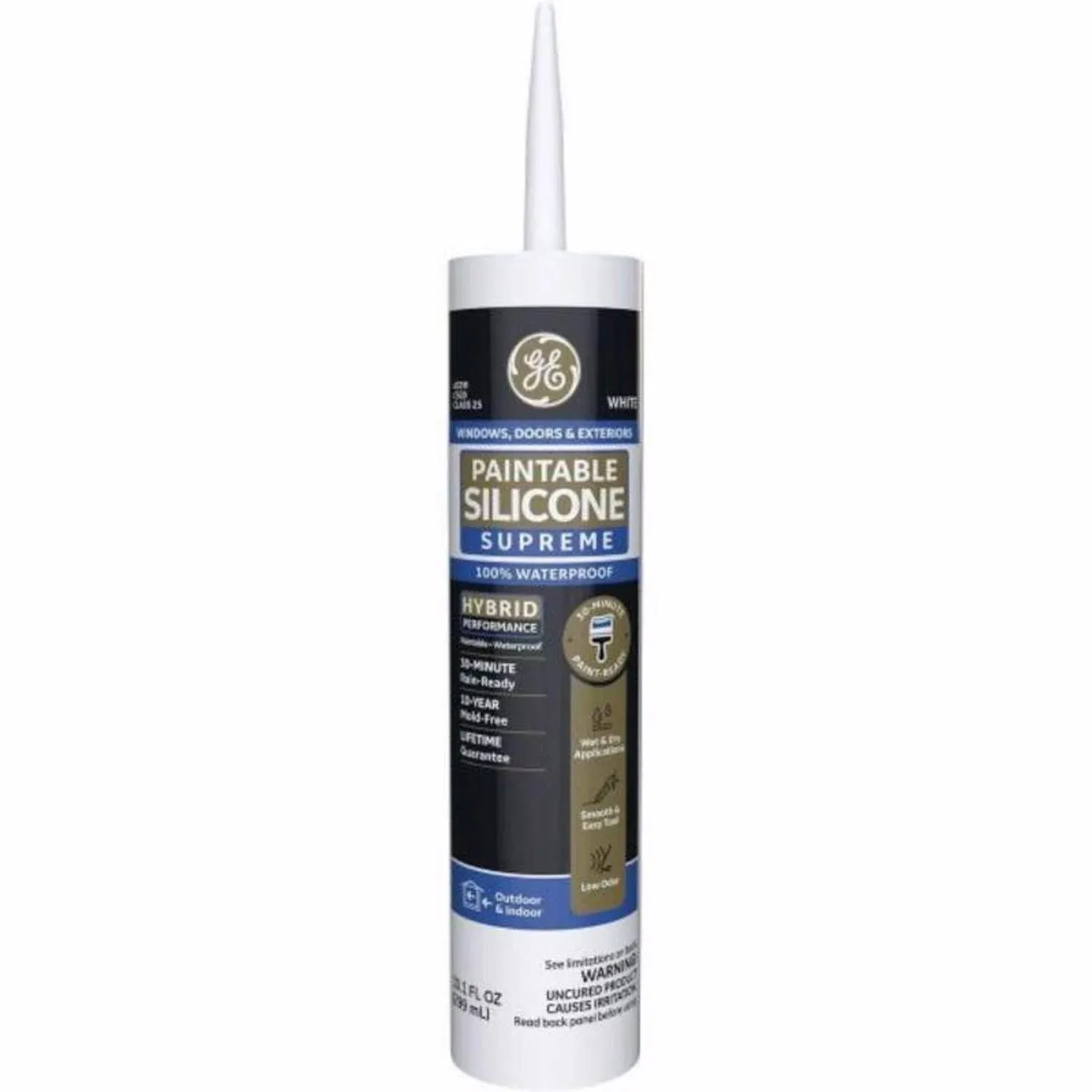 GE Supreme Paintable Window & Door Silicone Sealant White, 10.1 oz.