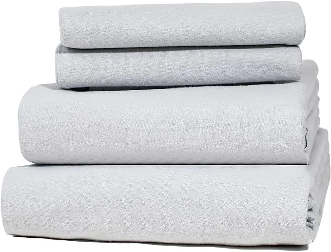 Five Looms - Cozy Flannel Bed Sheet Set, 100% Cotton Flannel Sheets with Deep Pockets, All Around Elastic, Ultra Soft Flannel - Fitted Sheet, Flat Sheet, and 1 Pillowcase, Twin Size, Gray