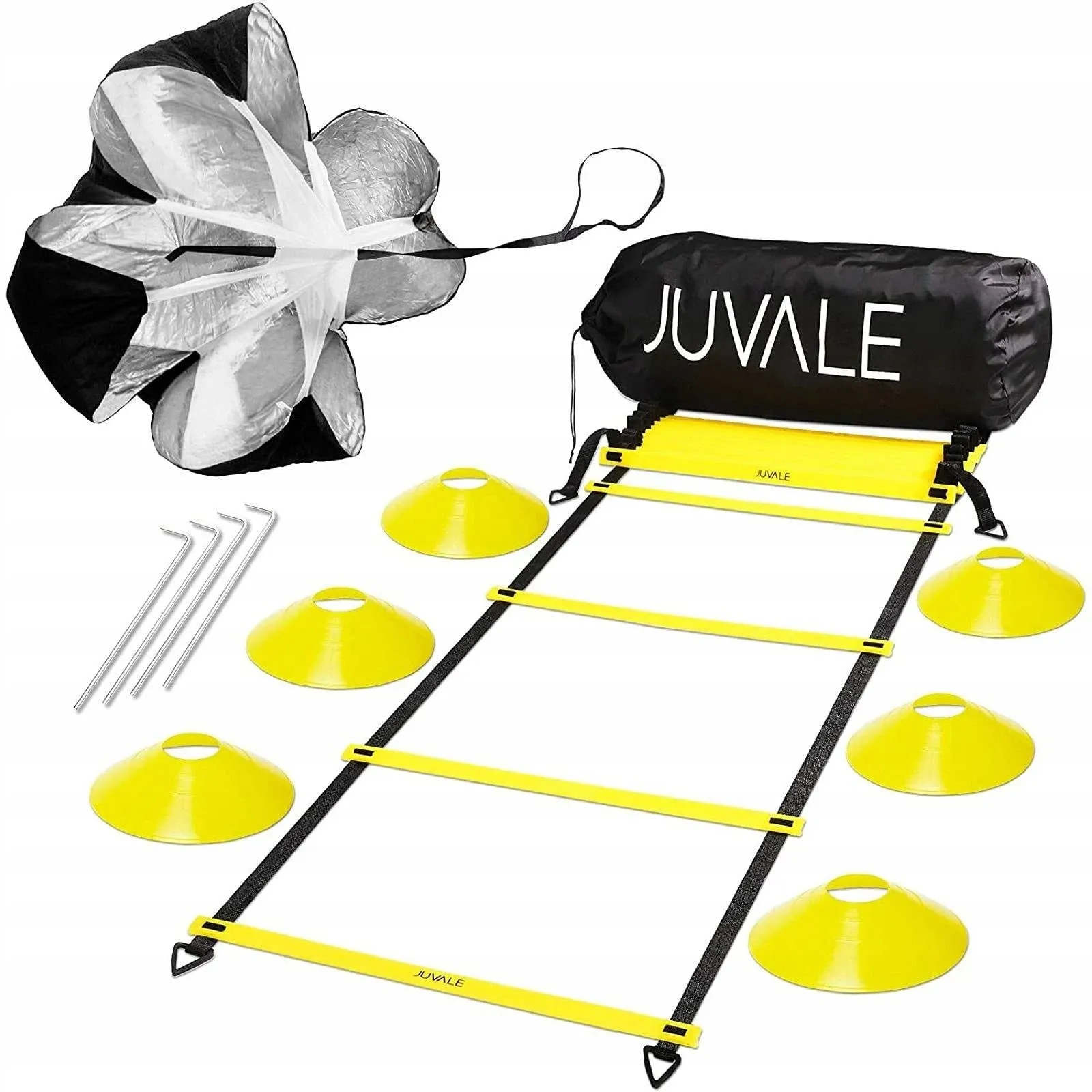 Juvale Agility Ladder Training Equipment, 12 Rung Ladder with 6 Disc Cones, Resistance Parachute, Speed Training, Football, Workout, (20 Ft)