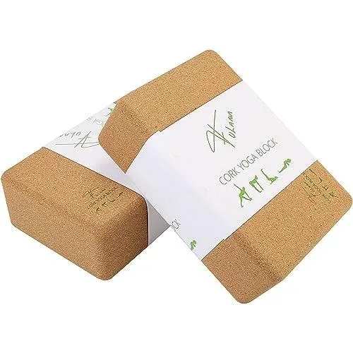 FULANA Yoga Blocks, 2 Pack Yoga Blocks Natural Cork, High Density Yoga Block ...