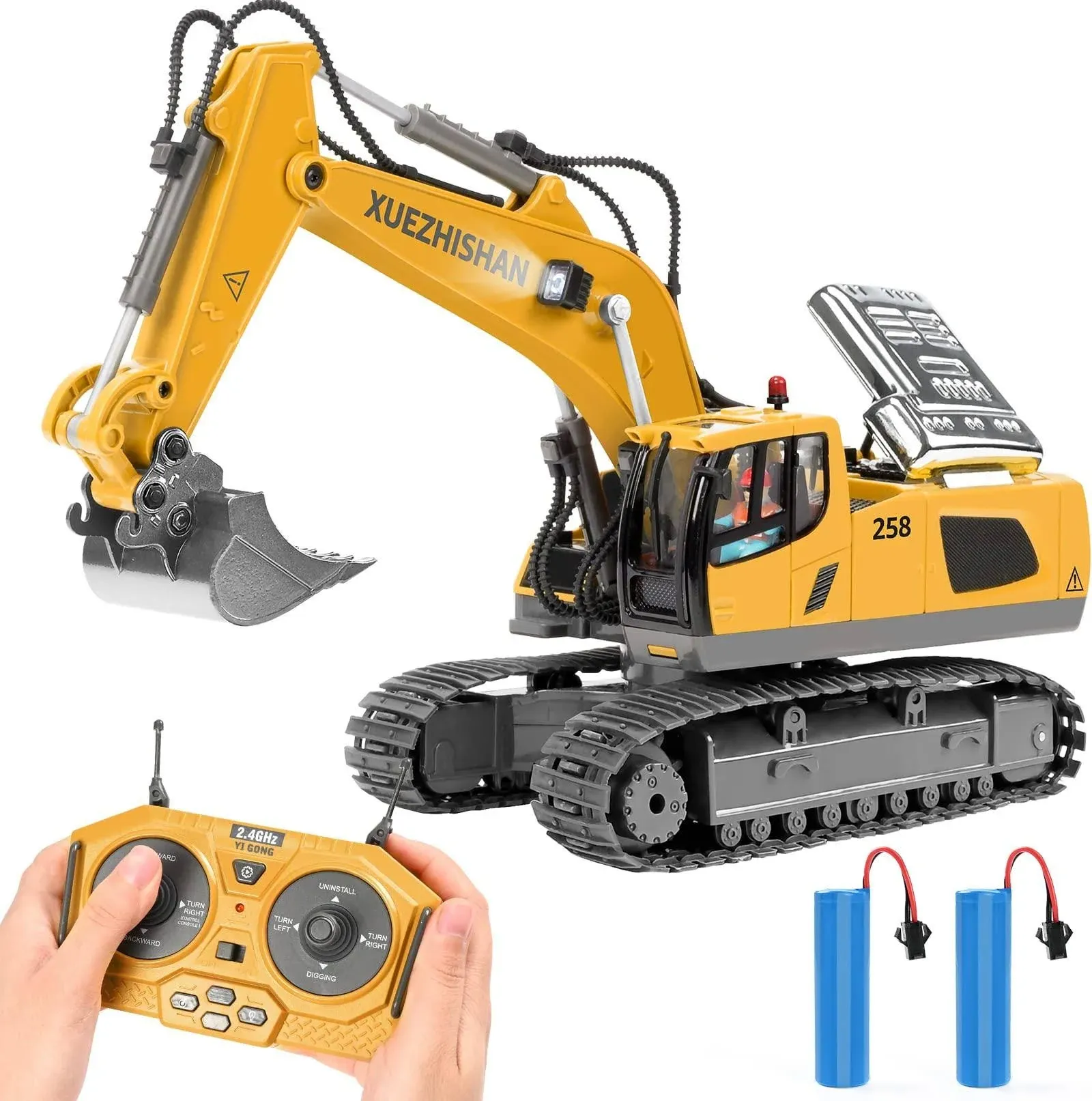 KidsFaves Remote Control Excavator Toys for Boys Turns 680-Degree 2 Batteries ...