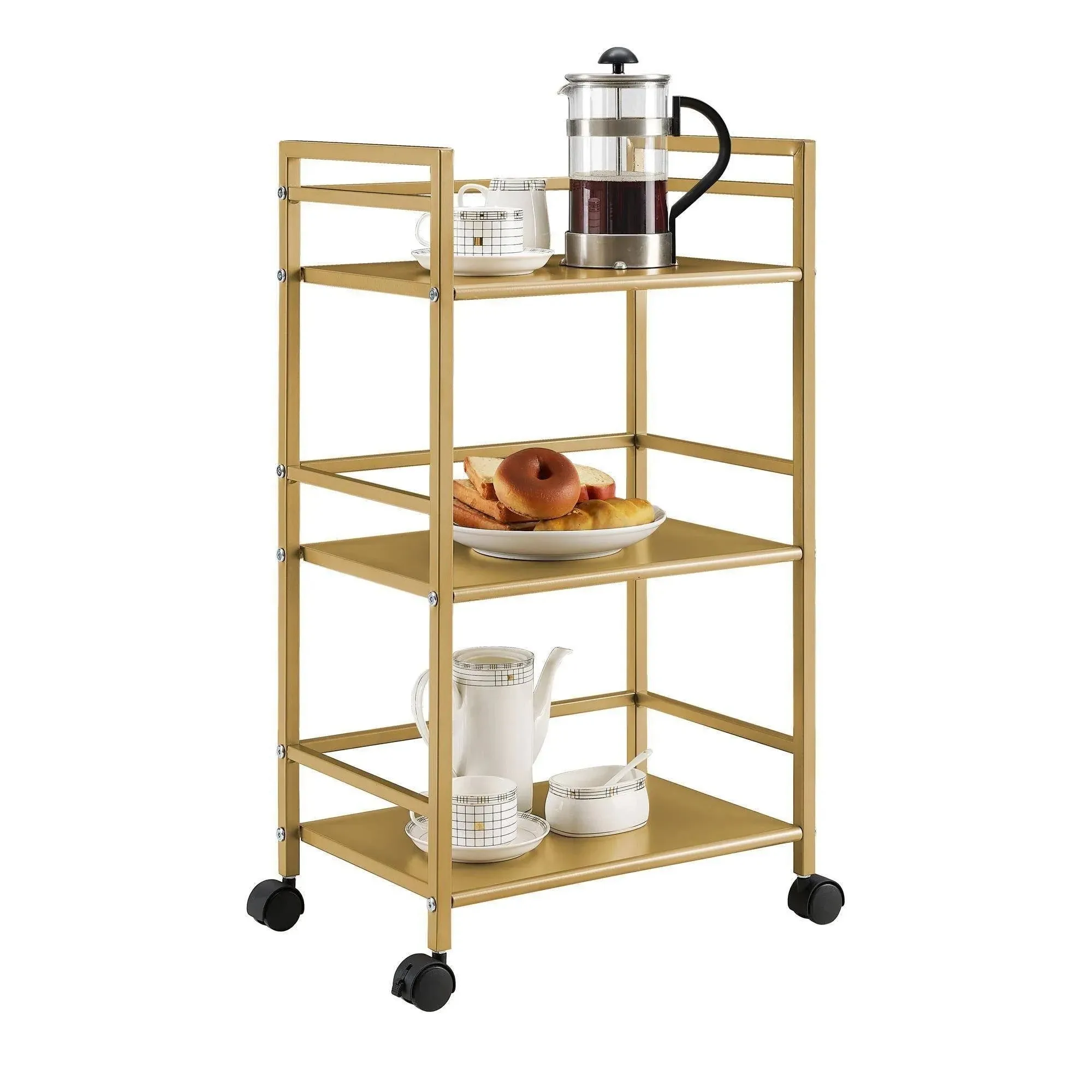 Novogratz Helix 3 Shelf Metal Rolling Utility Cart - Gold