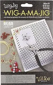 The Beadsmith, Wig Jig, Wig-A-Ma-Jig Deluxe, 4.5 x 5.5 inch square jig, includes 30 metal pegs, tool for making wire findings, components and jewelry designs