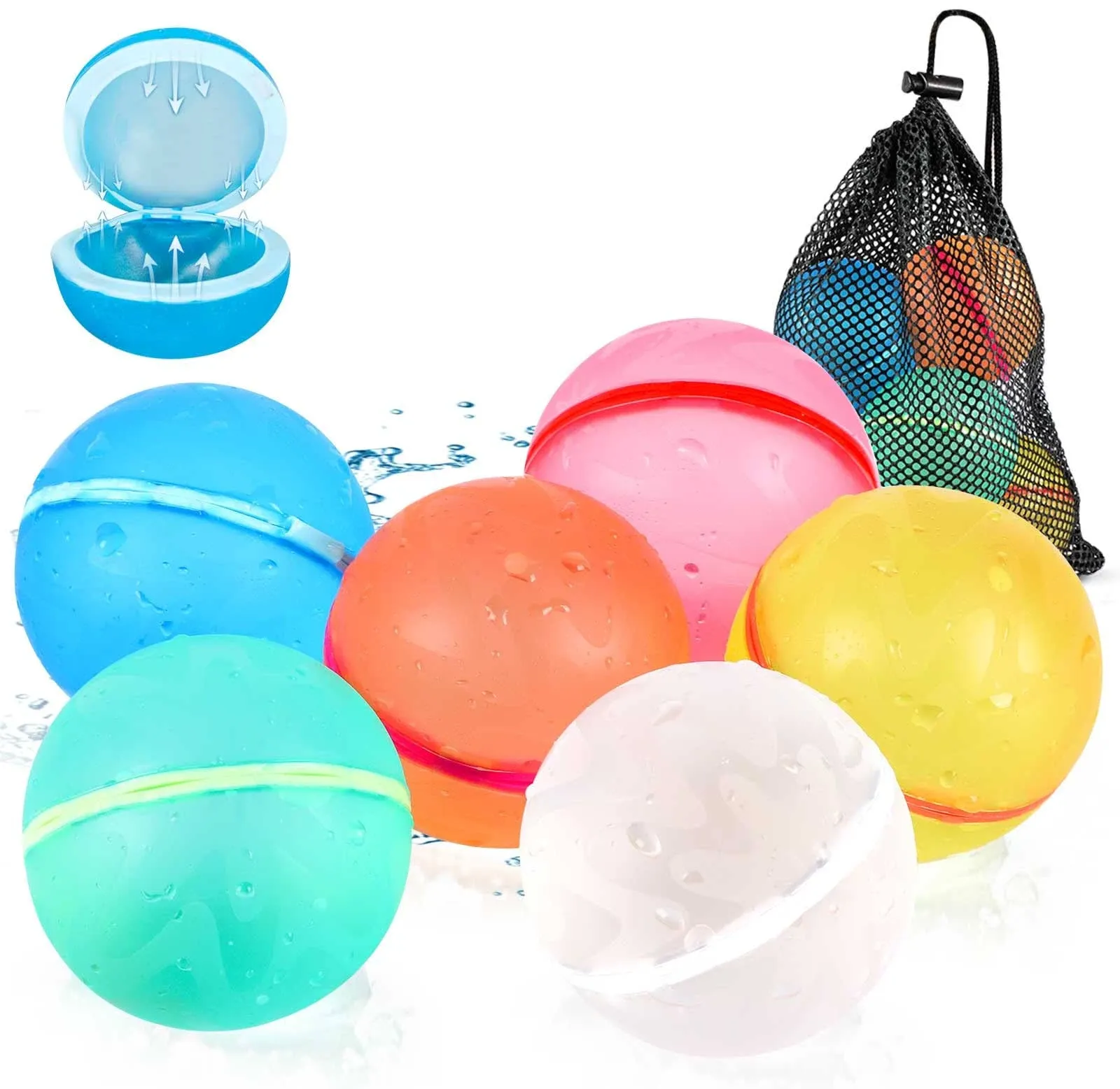 SOPPYCID Reusable Magnetic Water Balloons：16 Pack Refillable Water Bomb Splash Balls Self Sealing Quick Fill - Latex-Free Silicone Water Toys for Kids Adults - Water Games Outside Beach Pool Party