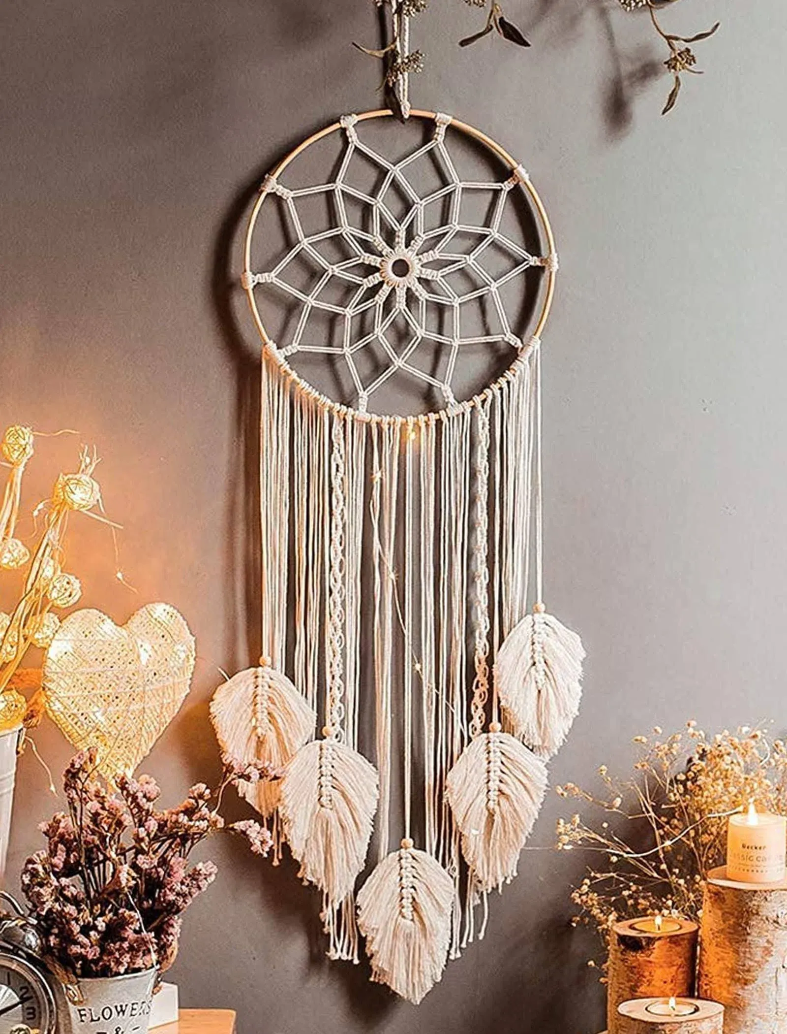 Nice Dream Dream Catchers for Bedroom Adults Boho Wall Decor Large Dream Catcher Macrame Wall Hanging with 3 Woven Leaves Tassels Home Decoration