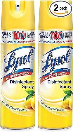 Lysol Disinfectant Spray, Sanitizing and Antibacterial Spray, For Disinfecting and Deodorizing, Lemon Breeze, 19 Fl Oz (Pack of 2), Packaging May Vary