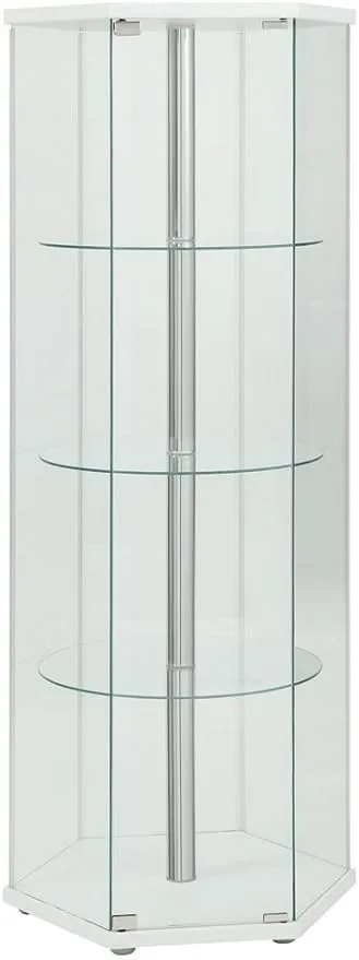 Coaster Zahavah White/Clear 4-shelf Hexagon Shaped Curio Cabinet