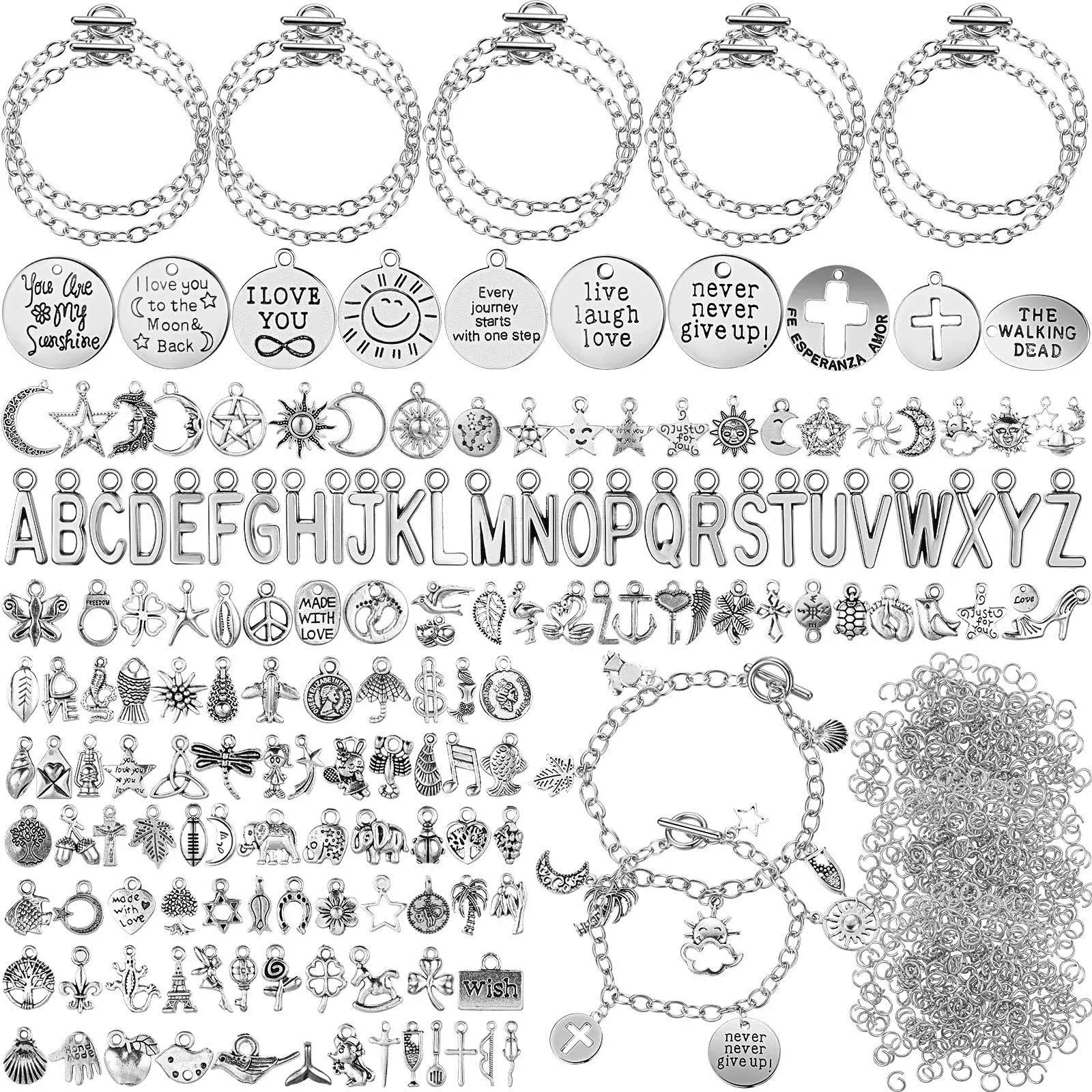 Highergo 469 Pieces Bangles Making Kit, 10 Pieces Round Link Chain Bracelets with ...