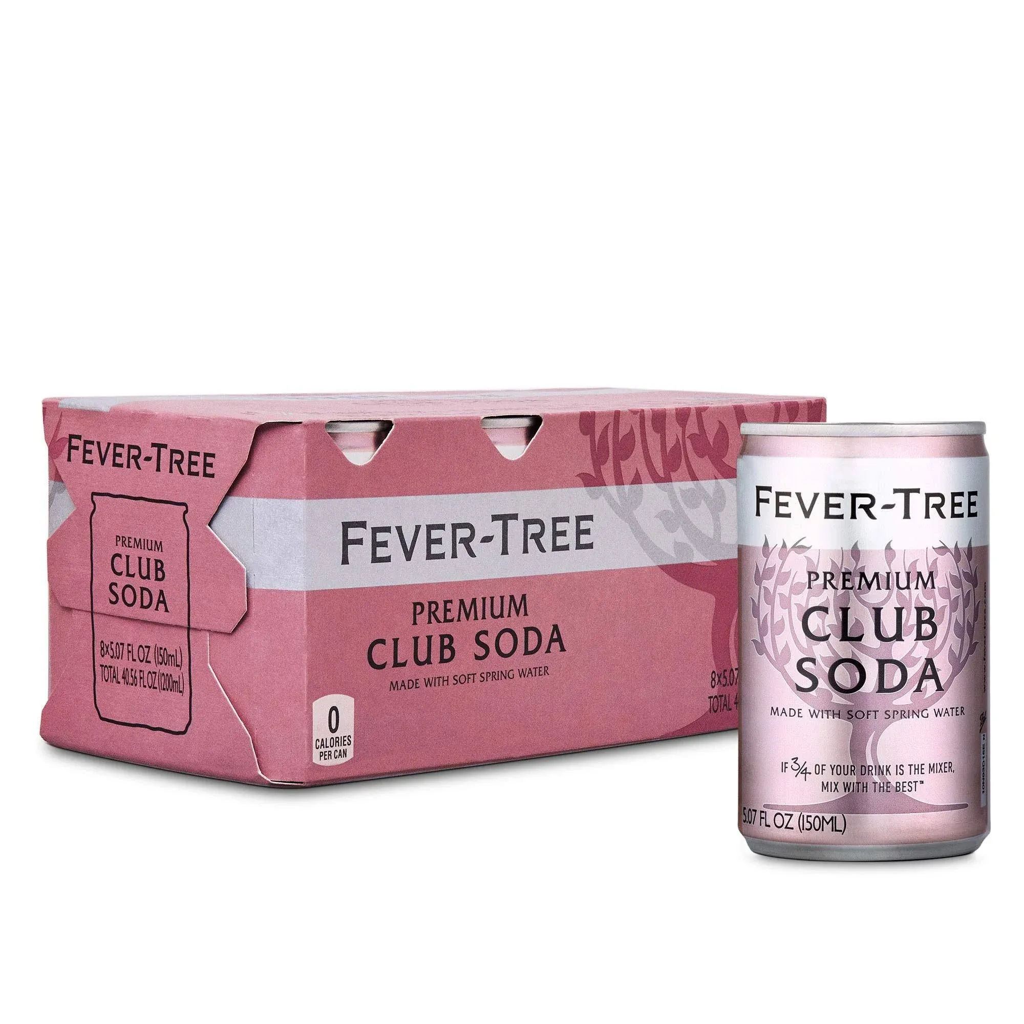 Fever Tree Club Soda Club Soda - Premium Quality Mixer - Refreshing Beverage for Cocktails & Mocktails. Naturally Sourced Ingredients, No Artificial Sweeteners or Colors - 150 ML Cans - Pack of 8