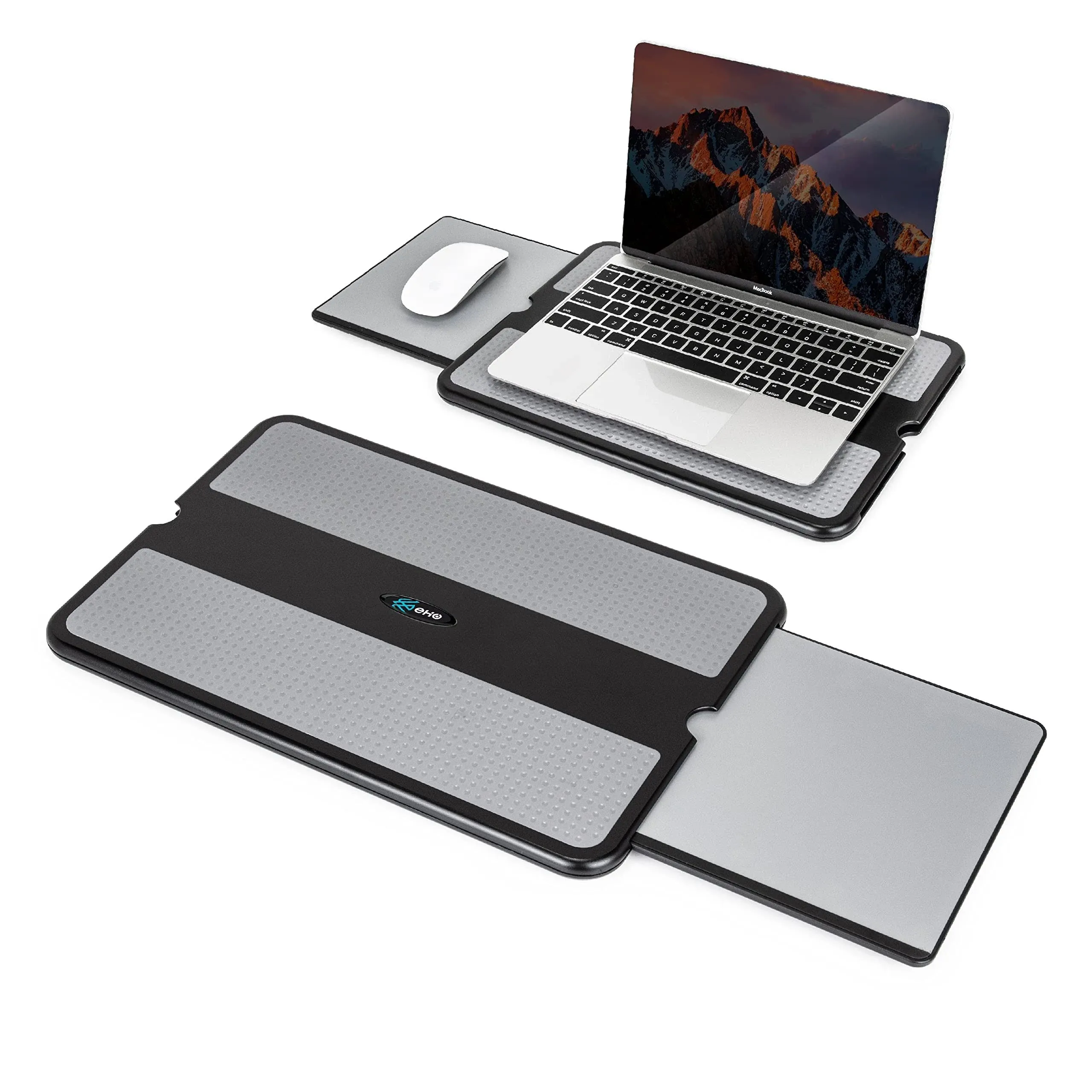 EHO Laptop Lap Pad - Laptop Stand Pad w Retractable Mouse Pad Tray, Anti-Slip Heat Shield Tablet Notebook Computer Stand Table w/Sturdy Stable Cooler Work Surface for Bed Sofa Couch or Travel