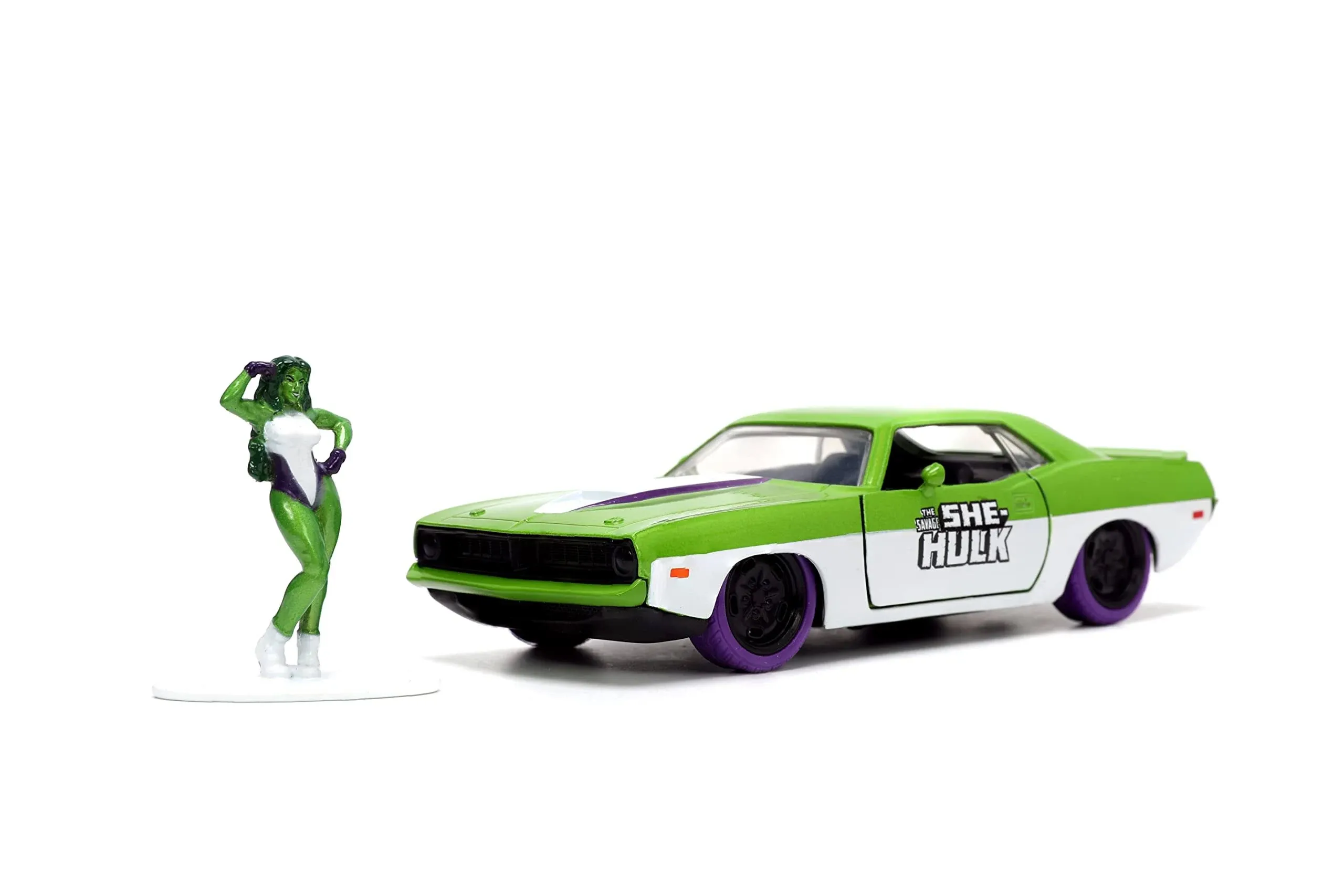 Collectible Jada 1973 Plymouth Barracuda 1/32 Scale Vehicle with She Hulk