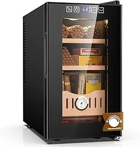 26L Thermostatic Electric Humidor, 200 Counts Large Cigar Humidor, Cooling and Heating Temperature Control Cabinet Cigar Fridge with Spanish Cedar Wood & Hygrometer