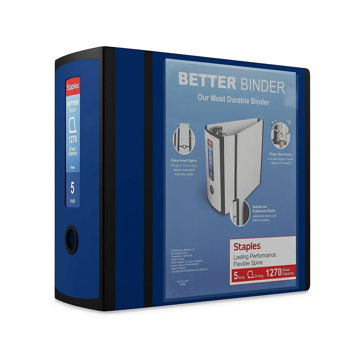 Staples Better Binder Heavy-Duty View, Blue, 1000-Sheet Capacity, 5" (Ring Diameter)