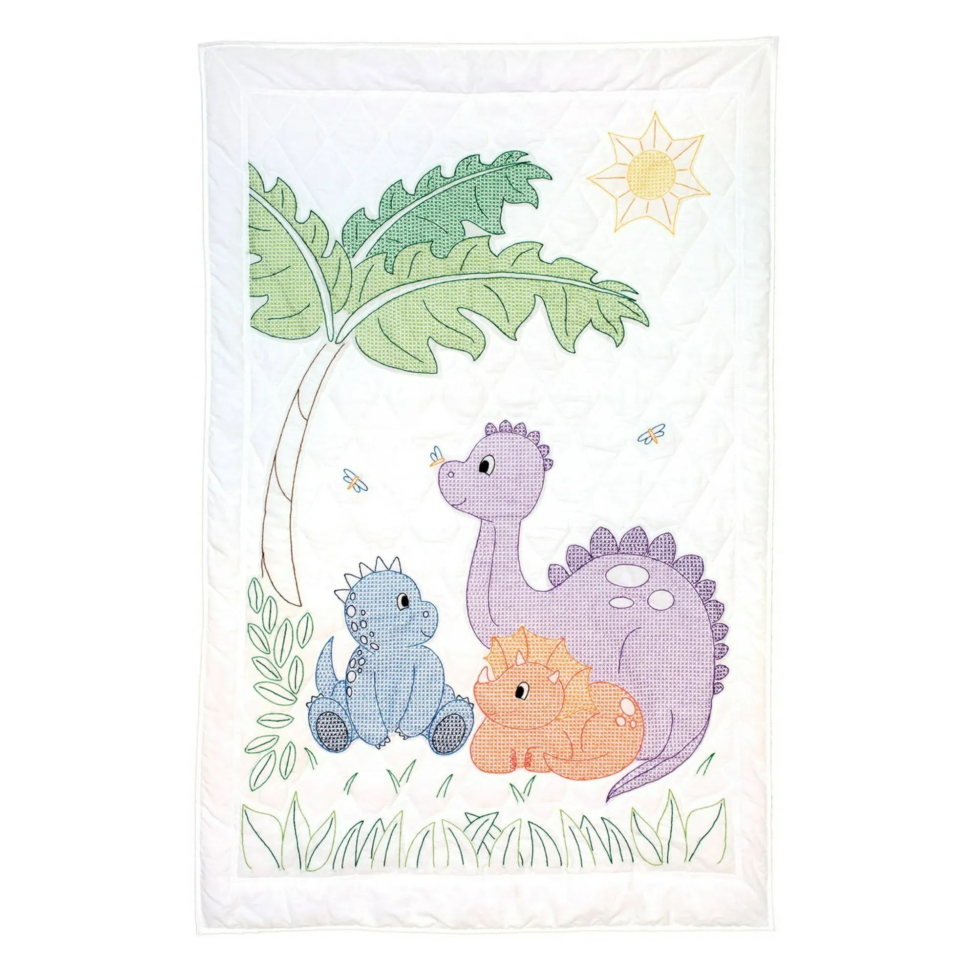 Jack Dempsey Needle Art - Dinosaurs Crib Quilt Top,white,40" x 60"