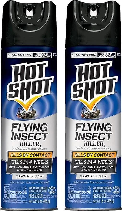 Hot Shot, (Pack of 2 Flying Insect Killer3 (Aerosol), Clean Fresh Scent, 15 Ounce