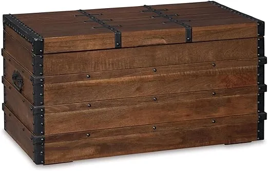 Signature Design by Ashley Kettleby Vintage Wood Storage Trunk or Coffee Table with Lift Top 19", Brown