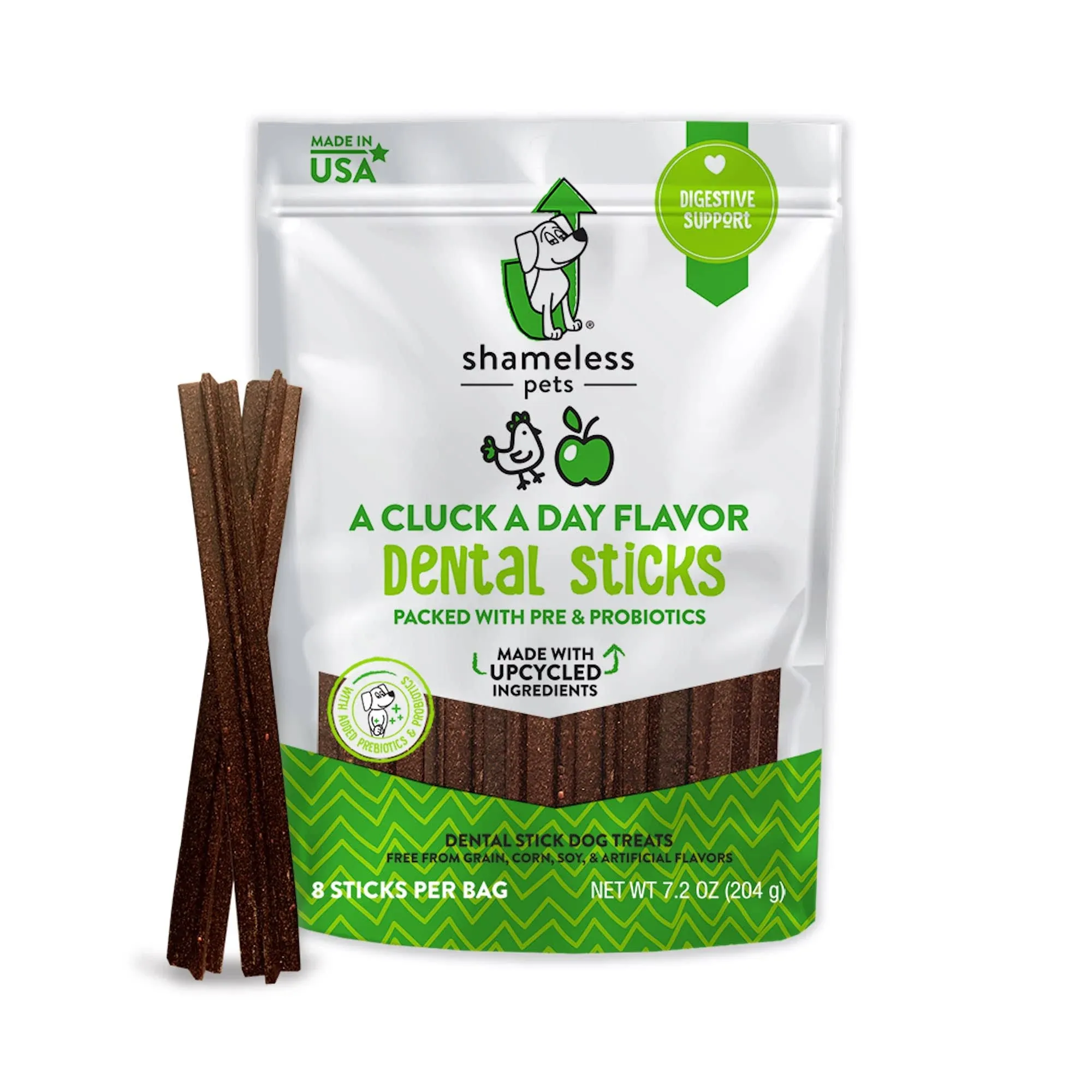 Shameless Pets Dental Treats for Dogs, A Cluck A Day - Healthy Dental Sticks with Digestive Support for Teeth Cleaning & Fresh Breath - Dog Bones Dental Chews Free from Grain, Corn & Soy