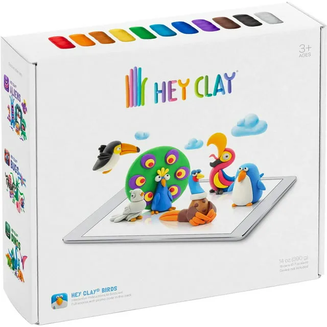 Hey Clay Birds - Colorful Kids Modeling Air-Dry Clay, 18 Cans Fun App