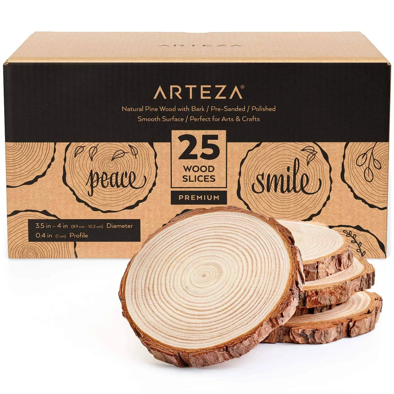 Arteza Wood Slices, Medium, 4", Set of 25