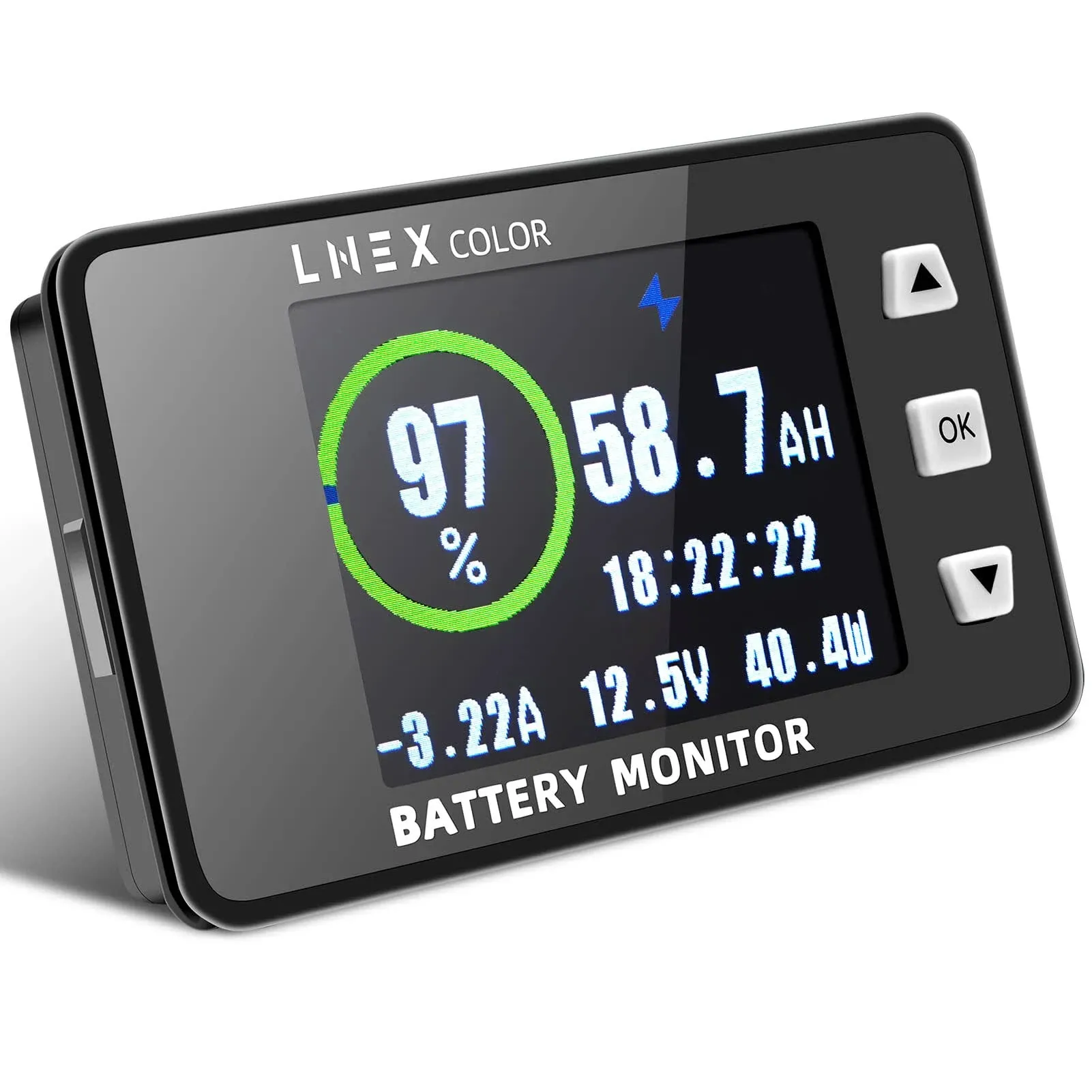 LNEX Portable Battery Monitor with Shunt, 500A Automotive Car Battery Monitor for RV Battery 10V-120V, with High and Low Voltage Programmable Alarm and 26ft Shielded Wire