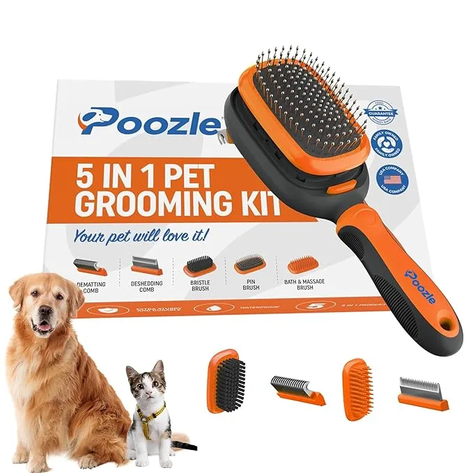  5 in 1 Pet Grooming Kit. Interchangeabl<wbr/>e Pet Bath &amp; Massage brush, Dematting 