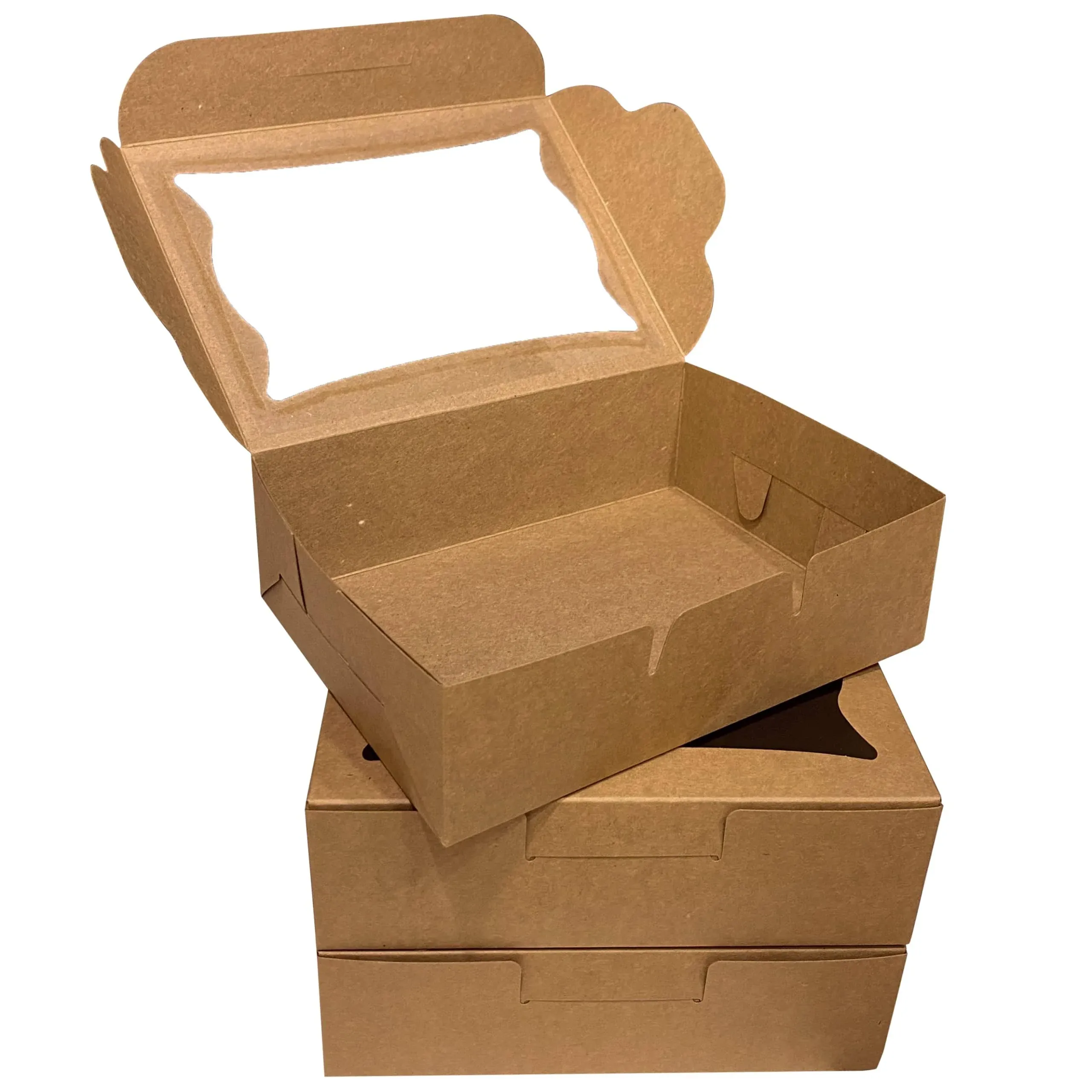 Bubbley Shop A Variety of Kraft Paper Bakery Boxes with Window for Cookies, Chocolate Covered Strawberries, Macarons, Muffins, and Desserts. Disposable