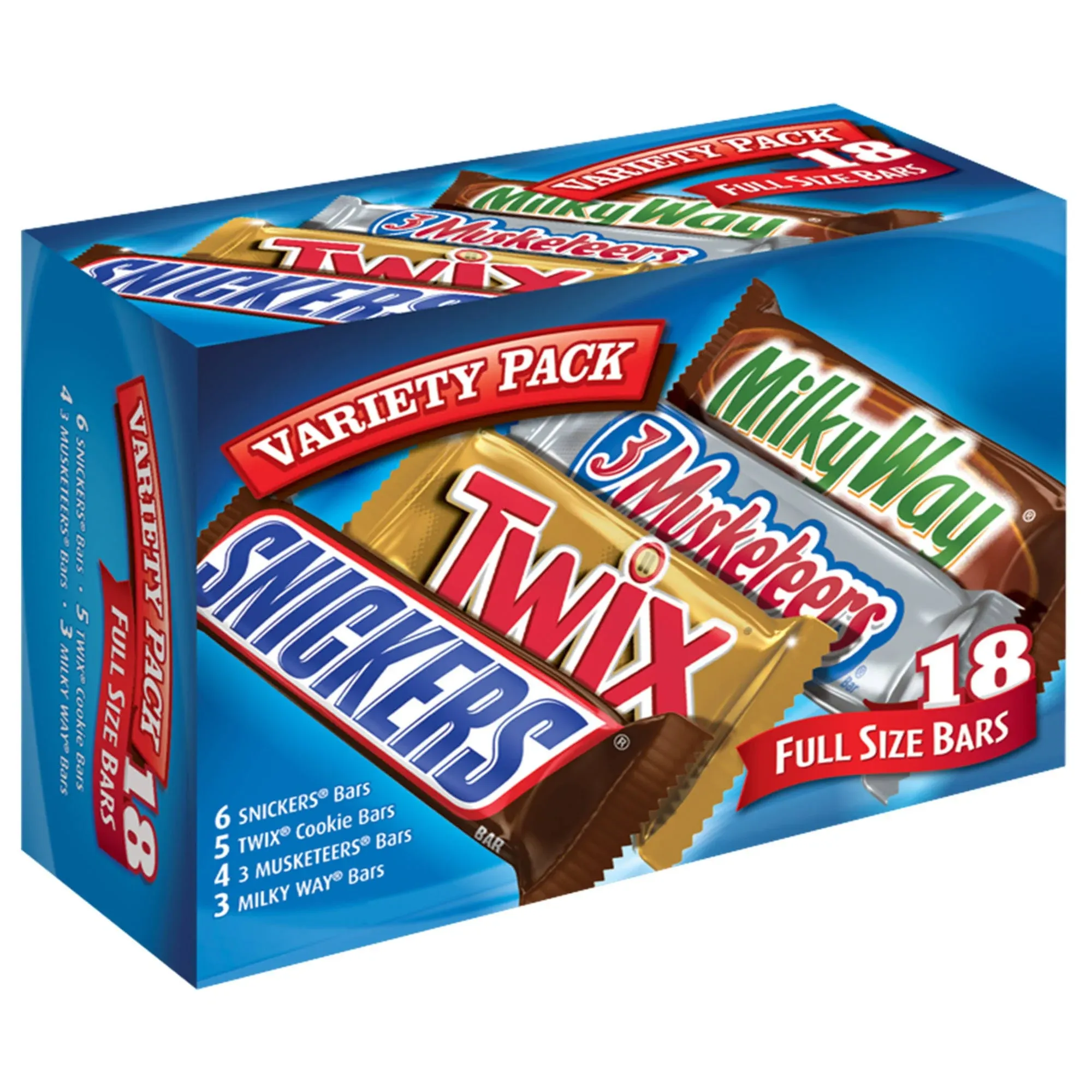 Mars Wrigley Bars, Full Size, Variety Pack - 18 bars, 33.31 oz