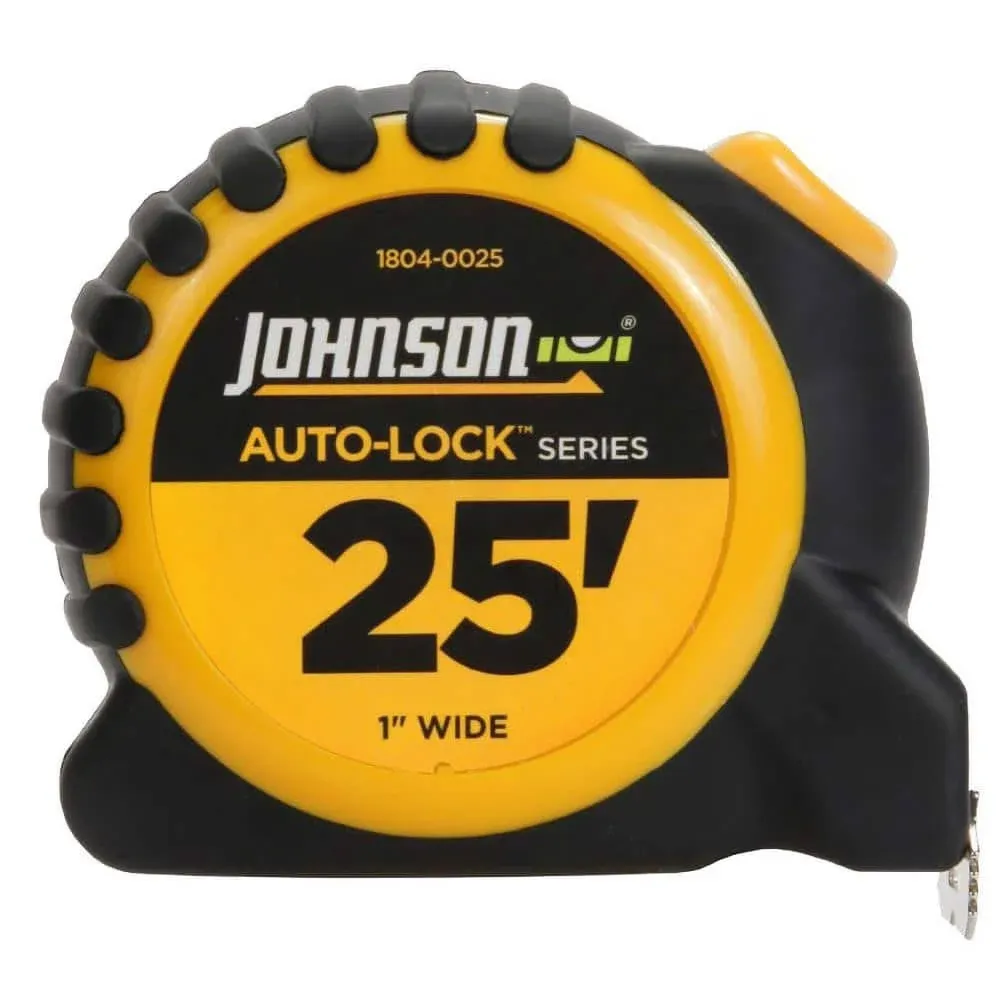 Johnson Level & Tool 1804-0025 Auto-Lock Power Tape, 25', Black/Yellow, 1 Tape