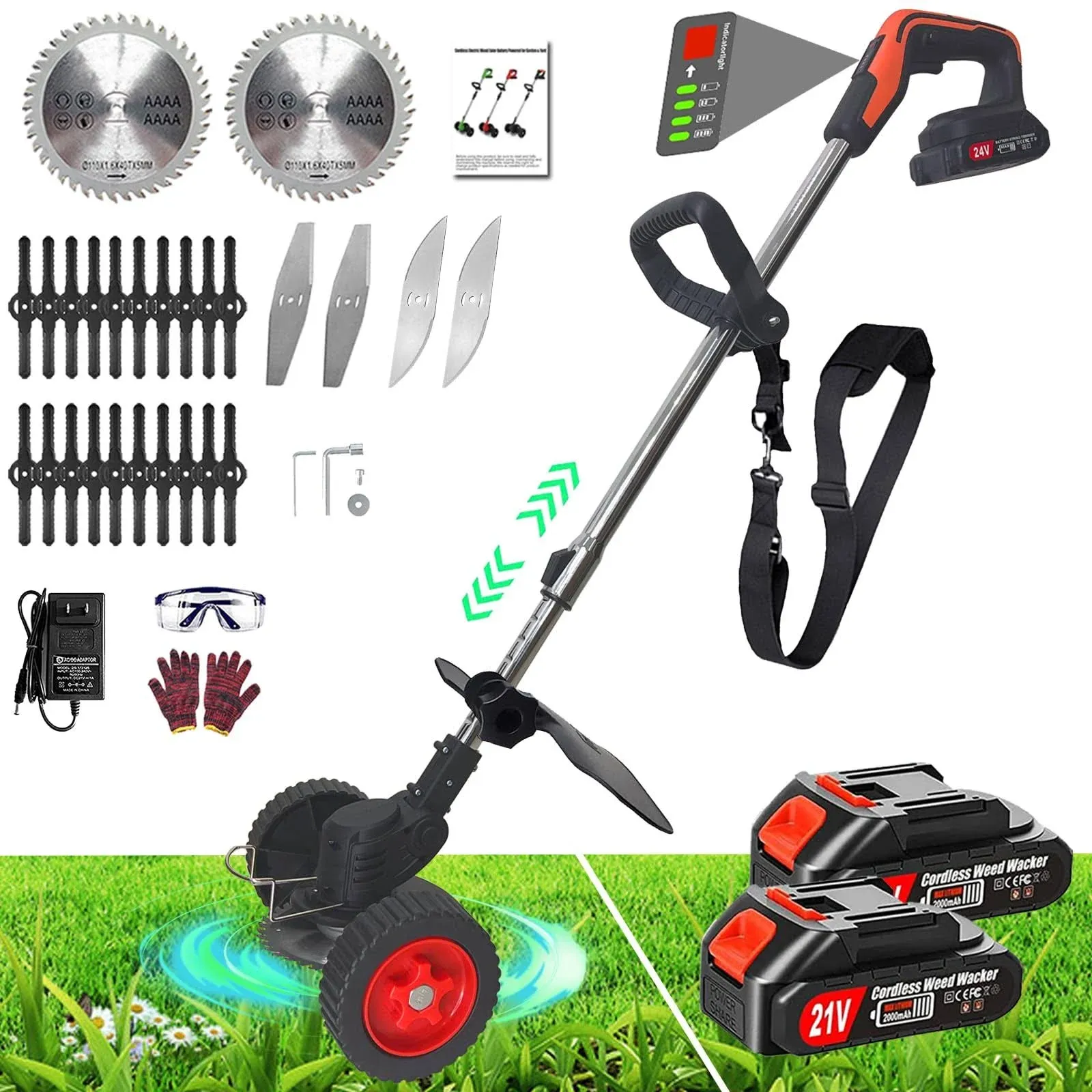 Electric Weed Wacker Cordless Weed Eater Battery Powered, 24V/2000mAh Brush ...