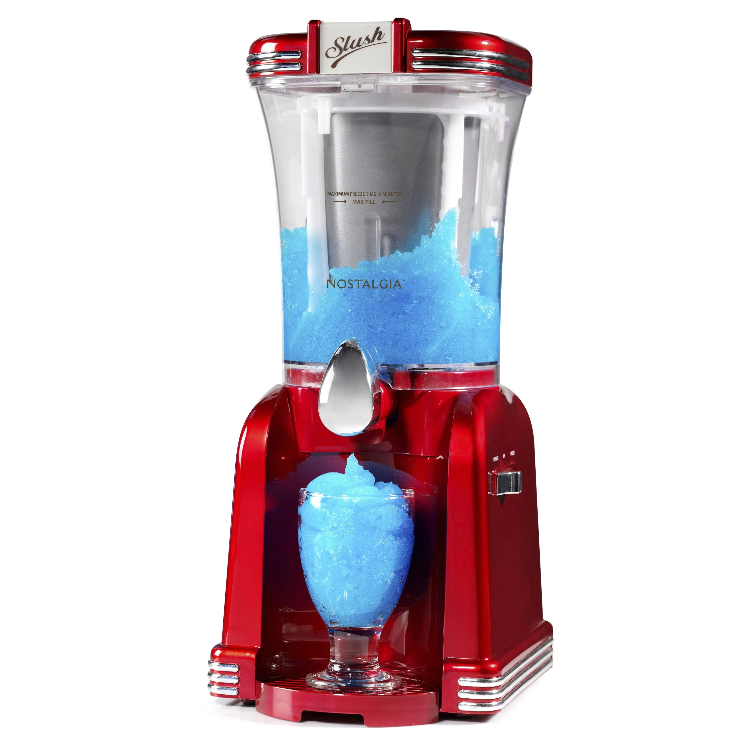 Nostalgia Frozen Drink Maker and Margarita Machine for Home - 32-Ounce Slushy Maker with Stainless Steel Flow Spout - Easy to Clean and Double Insulated - Retro Red