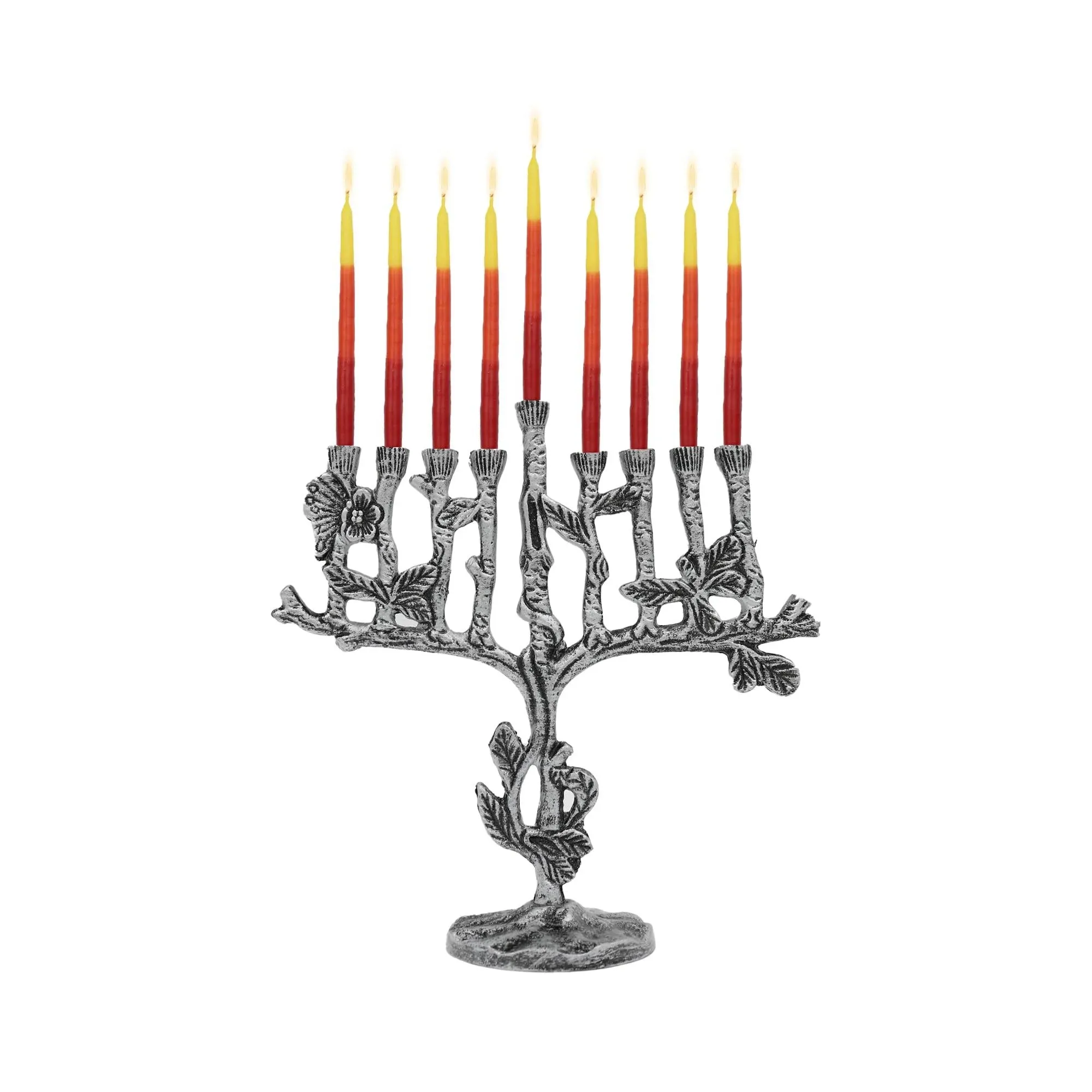 Candle Menorah Metal Silver Rectangular Shape Design 10"