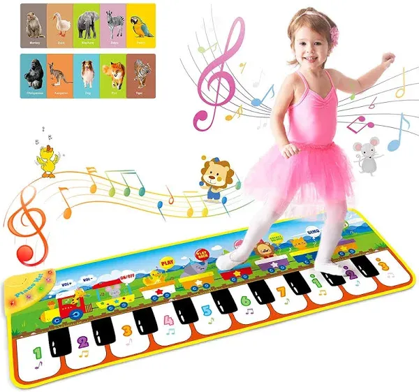 Fixget Musical Mat, Kids Piano Keyboard Play Mat with 8 Animal Sounds, Children ...