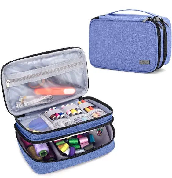 Luxja Sewing Accessories Organizer, Double-Layer Sewing Supplies Organizer for Needles, Scissors, Measuring Tape, Thread and Other Sewing Tools (NO Accessories Included), Dark Blue