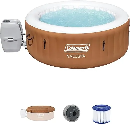 Coleman SaluSpa Ponderosa AirJet 2 to 4 Person Inflatable Hot Tub Round Portable Outdoor Spa with 120 Soothing Jets with Cover, Orange