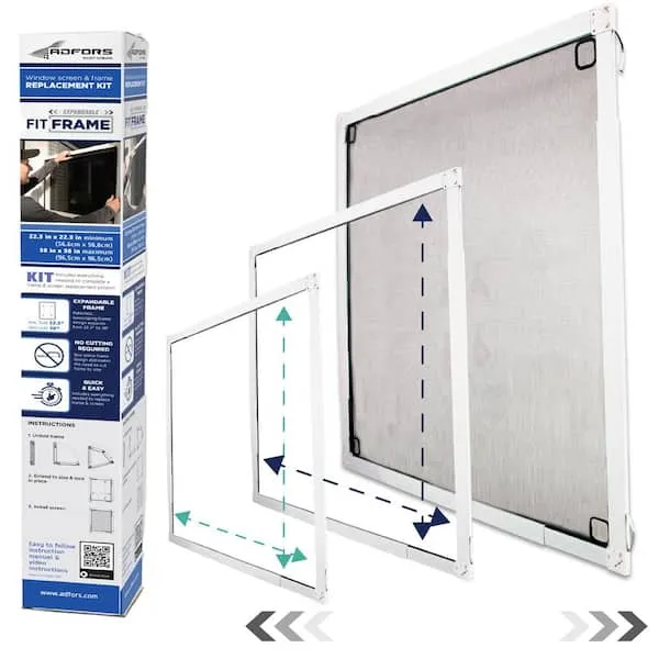 Saint-Gobain ADFORS FITFrame 22.3 in. x 22.3 in. (Adjustable Up to 38 in. x 38 in.) White Metal Window Frame and Screen Mesh Replacement Kit FCS11316-U