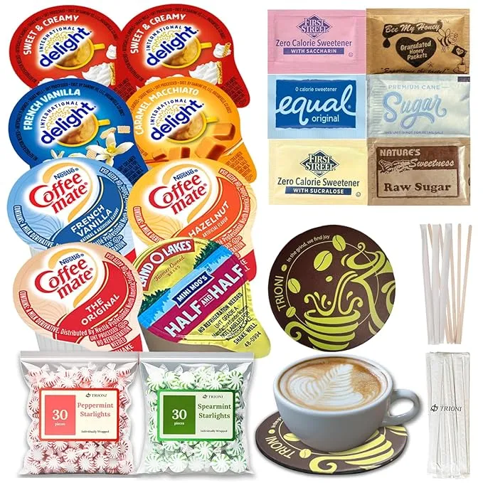 TRIONI Coffee Creamer Singles 7 Flavors Pack with Sugar and Sweetener, Candy ...