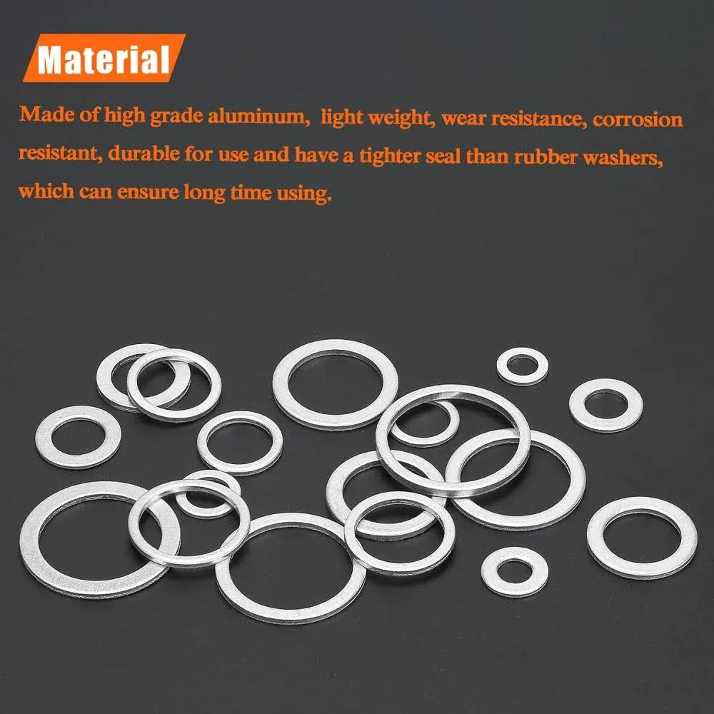 560 Pieces 18 Sizes Automotive Drain Plug Gaskets, Oil Crush Washers, Aluminum Flat Washers Assortment Kit (M6 M8 M10 M12 M14 M16 M18 M20 M22 M24)