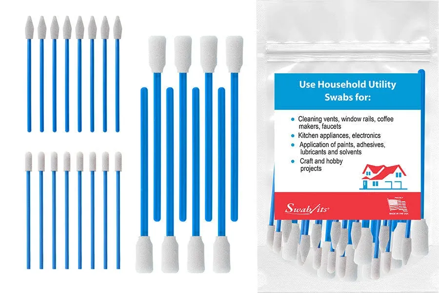 (24-Piece) Swab-its® Made in The USA Household Utility and Inside Cleaning Foam Swabs: 87-8201