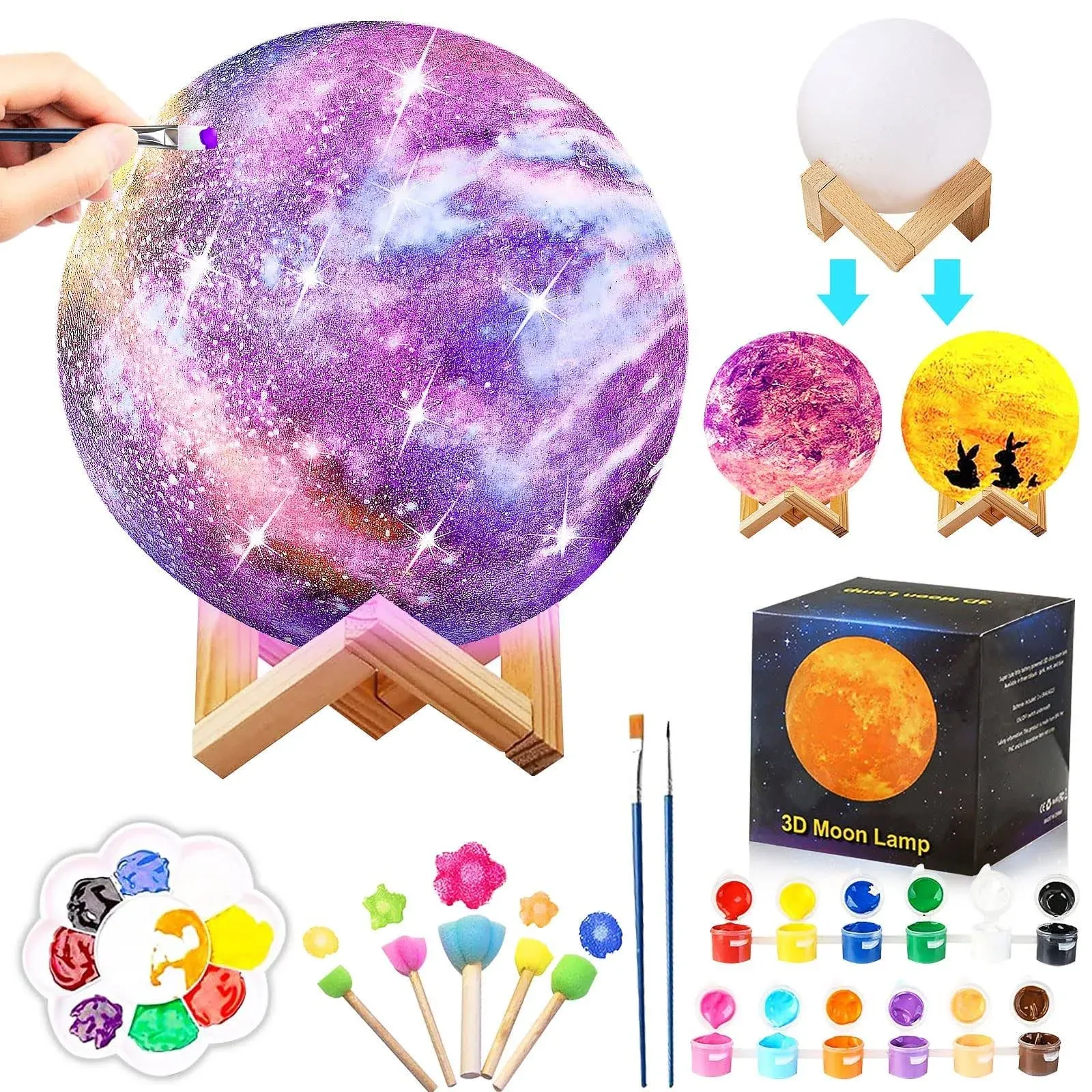 kykake Paint Your Own Moon Art Kit, Halloween Gifts DIY Space Toys Lava Art Kit with Plastic Stand, Art Gifts for Teens Girls Boys, Arts and Crafts